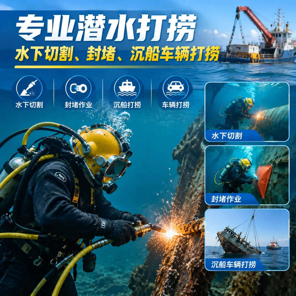 专业潜水打捞｜水下切割、封堵、沉船车辆打捞凤庆